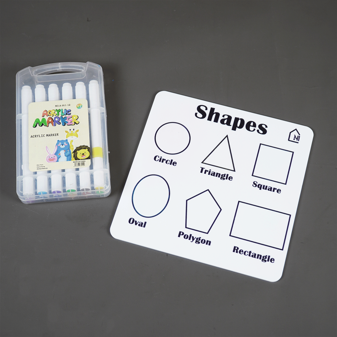 Reusable Shapes Learning Board for Kids with Pen Box & Cleaning Cloth - Memories Insite